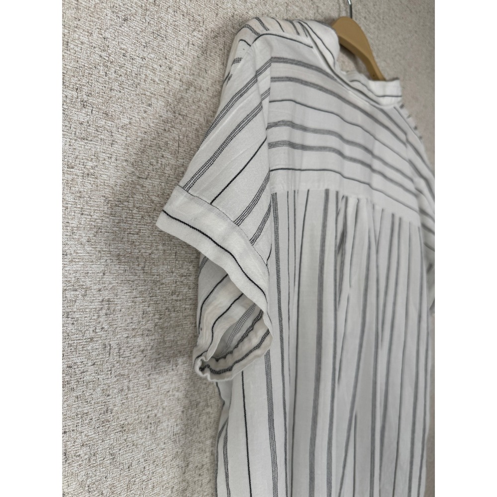 Eileen Fisher White Black Stripe Oversized Boxy Button Down Shirt Tencel M - Picture 7 of 7